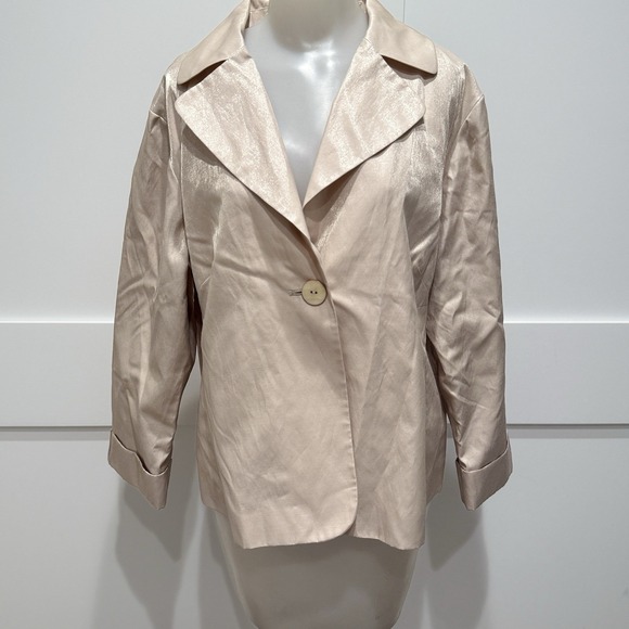 Chico's Jackets & Blazers - Chico's Womens Mettalic Gold‎ Shimmer One Button Jacket Size 3 (XL)